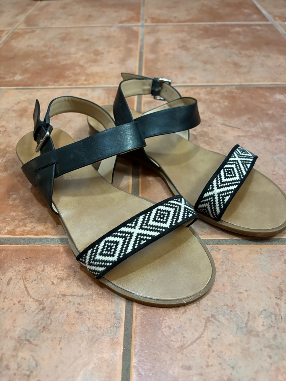 Joe Fresh Black Strappy Sandals with Geometric Accent